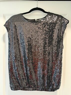 Black Sequined Cap-Sleeve Party Top